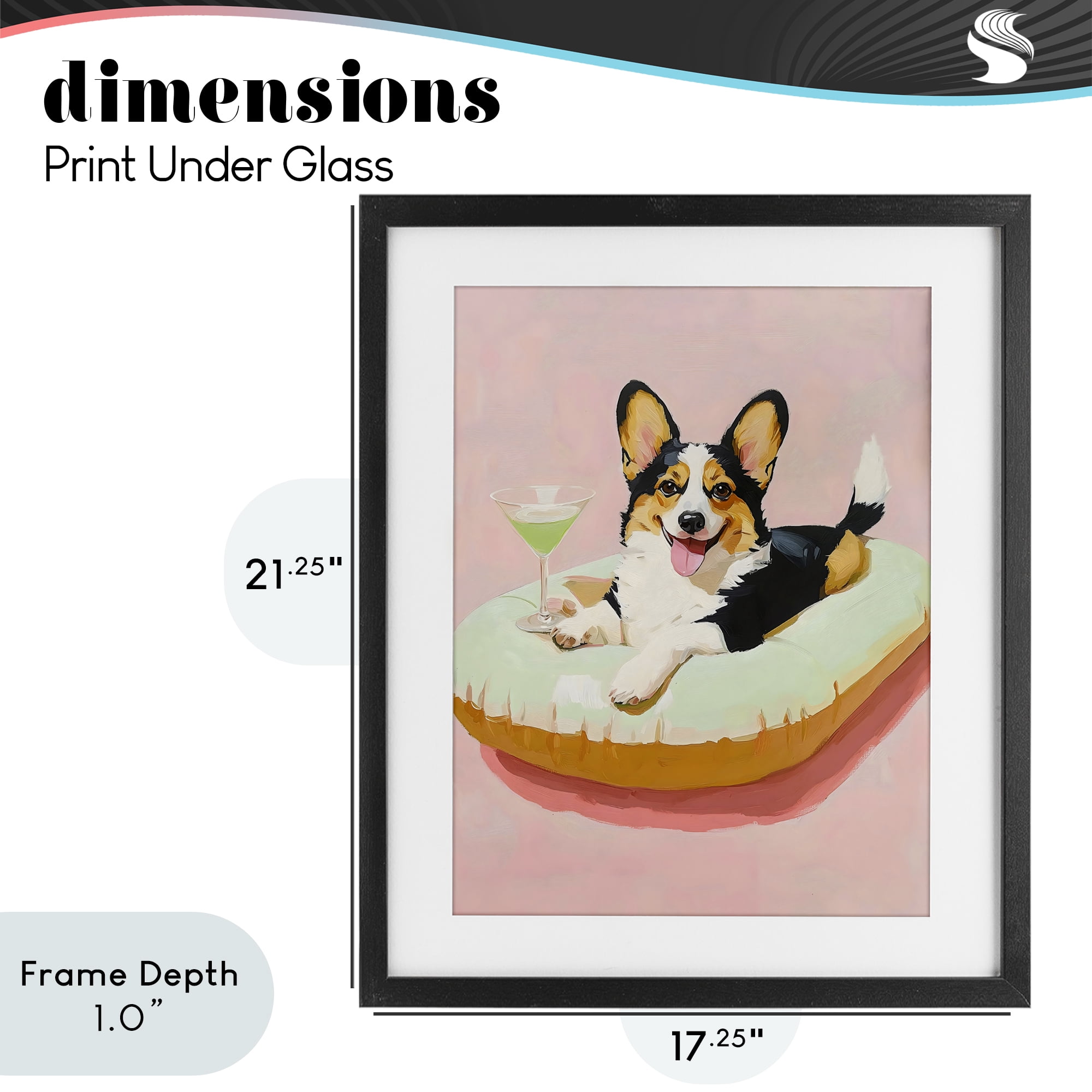 Stupell Industries Pastel Corgi with Cocktail Black Framed Print Under Glass, design by The Prints Vibe