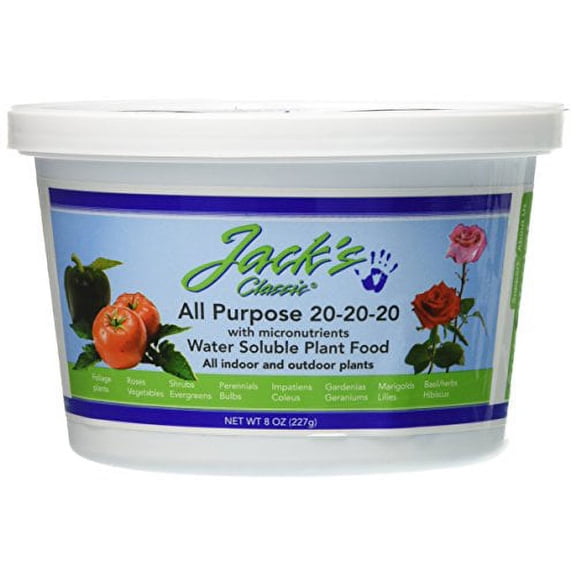 JR Peters Jack's Classic Water Soluble All Purpose Fertilizer, 20-20-20,  8oz