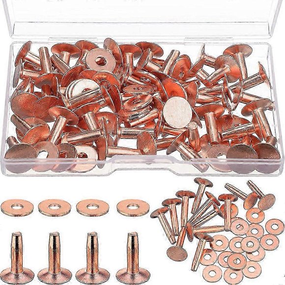 50 Sets Copper Rivets and Burrs, Copper Rivets for Leather for Belts Wallets Collars Leather DIY Craft Supplies 1/2 Inch