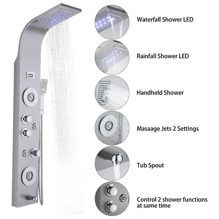 Stainless Steel Shower Panel Tower System LED Rainfall Waterfall Shower Head