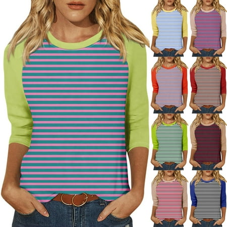 DDAPJ pyju 3/4 Raglan Sleeve Shirts for Women Baseball Top Color Block Casual Workout Tees Comfy Soft T Shirts Yellow XL