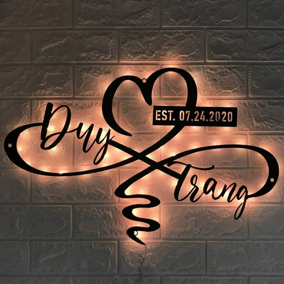Handmadetneonsign Custom Name And Date Metal Wall Art LED Light - Personalized Heart And Infinity