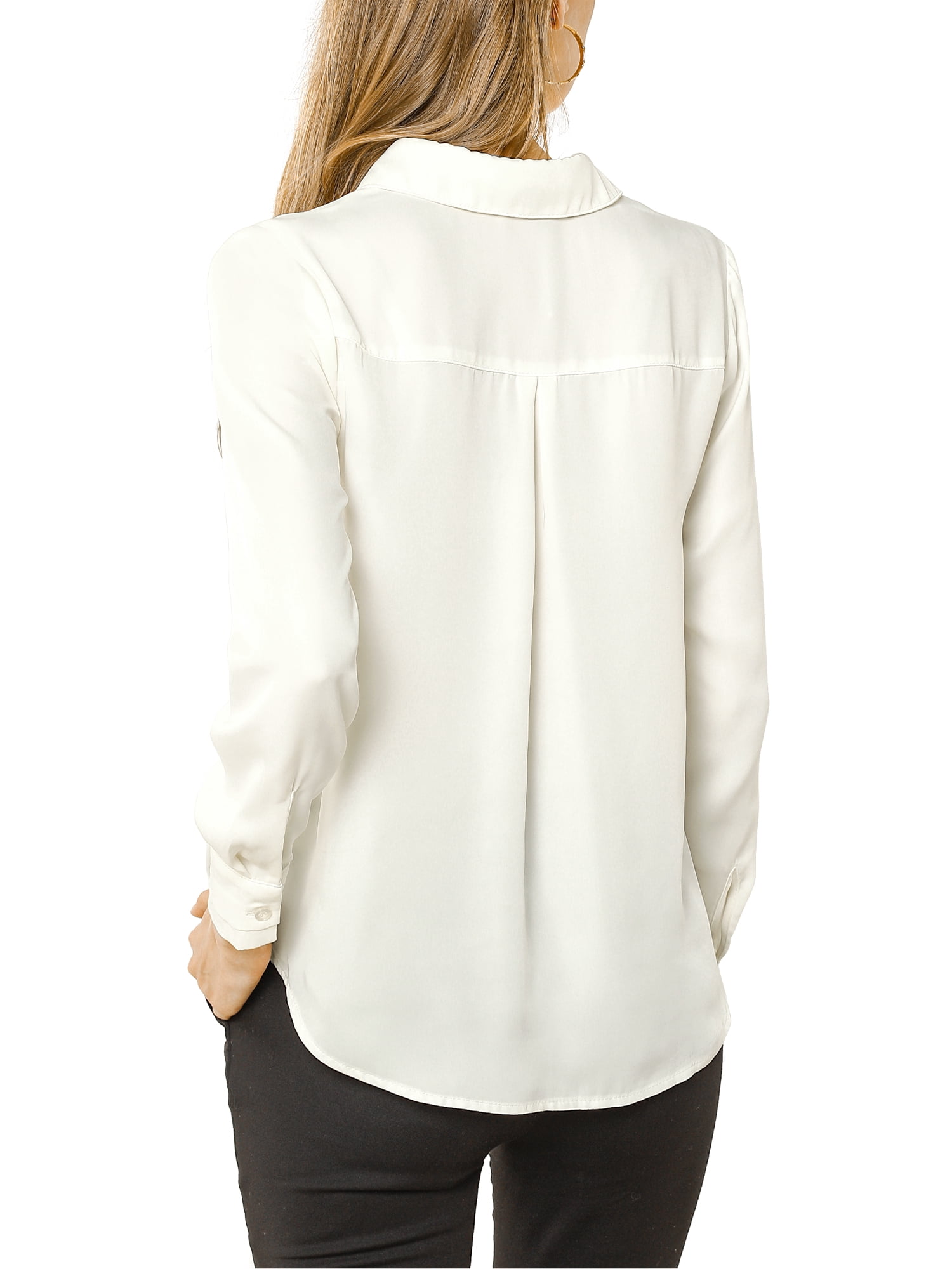 DARING DIVA Women's V Neck Classic Work Office Long Sleeve Shirt XL White