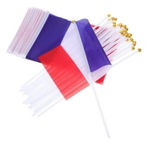 OULII 25pcs Mini France Flag With Stick French Desk Flag For Office Meeting Room National Day Celebration Supply Handheld Small Polyester French Flag