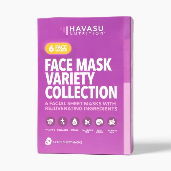 Havasu Nutrition Face Mask Variety Collection, Hydrating and Soothing Skin Care Facial Sheet Mask, 6-Piece Set