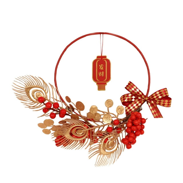 Corona de Año Nuevo 2024, corona para puerta de entrada, colgante, corona floral artificial estilo D