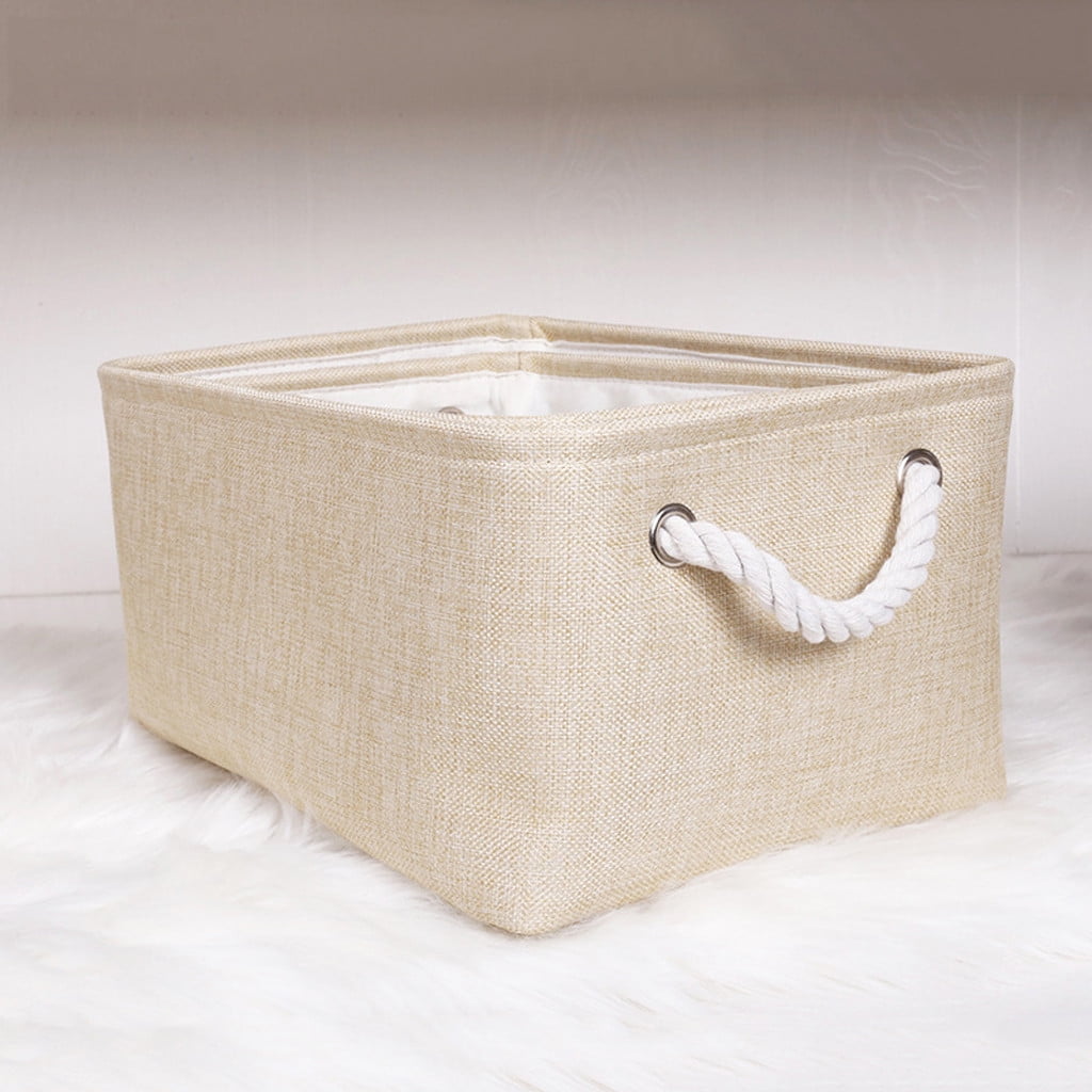 Small Storage Boxes For Shelves, Foldable Small Toy Storage Box With Handles, Canvas Storage Baskets For Socks Towels DVDs Books Makeup And Bathroom