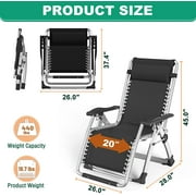 Slsy Outdoor Padded Zero Gravity Lounger, Black, Recliner with Cushion & Cup Holder, Supports 440lbs