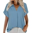 thumbnail image 5 of Women's Short Sleeve Chiffon Blouses for Office Work Business Attire Collared Shirts, 5 of 7