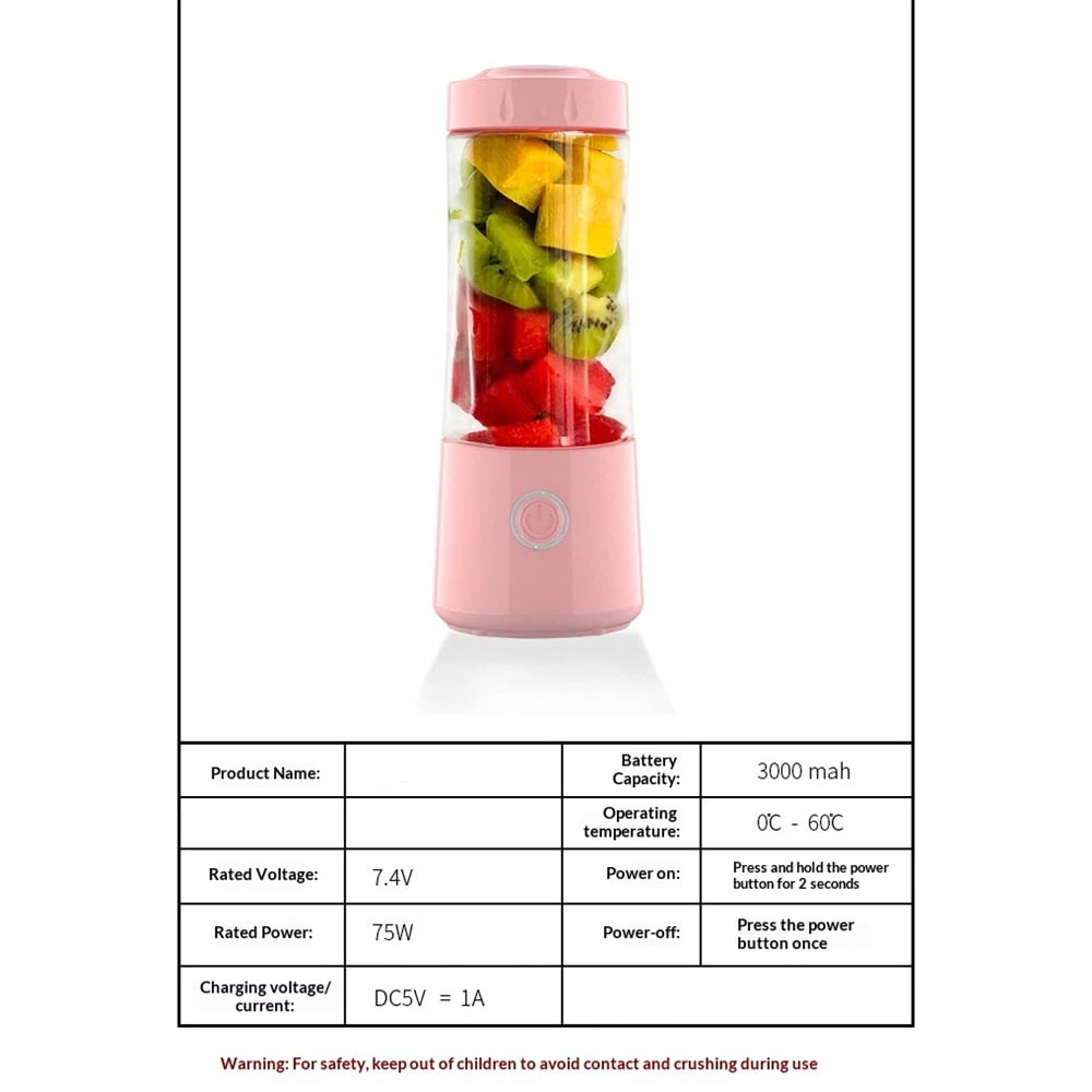Portable Blender,USB Rechargeable Personal Mixer for Smoothie and Shakes, Mini Blender with Six Blades for Baby Food,Travel,Gym(pink,Only juicers are available)