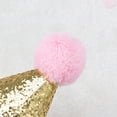 Glitter Pink Baby Girl 1st Birthday Cone Hat with Adjustable Headband