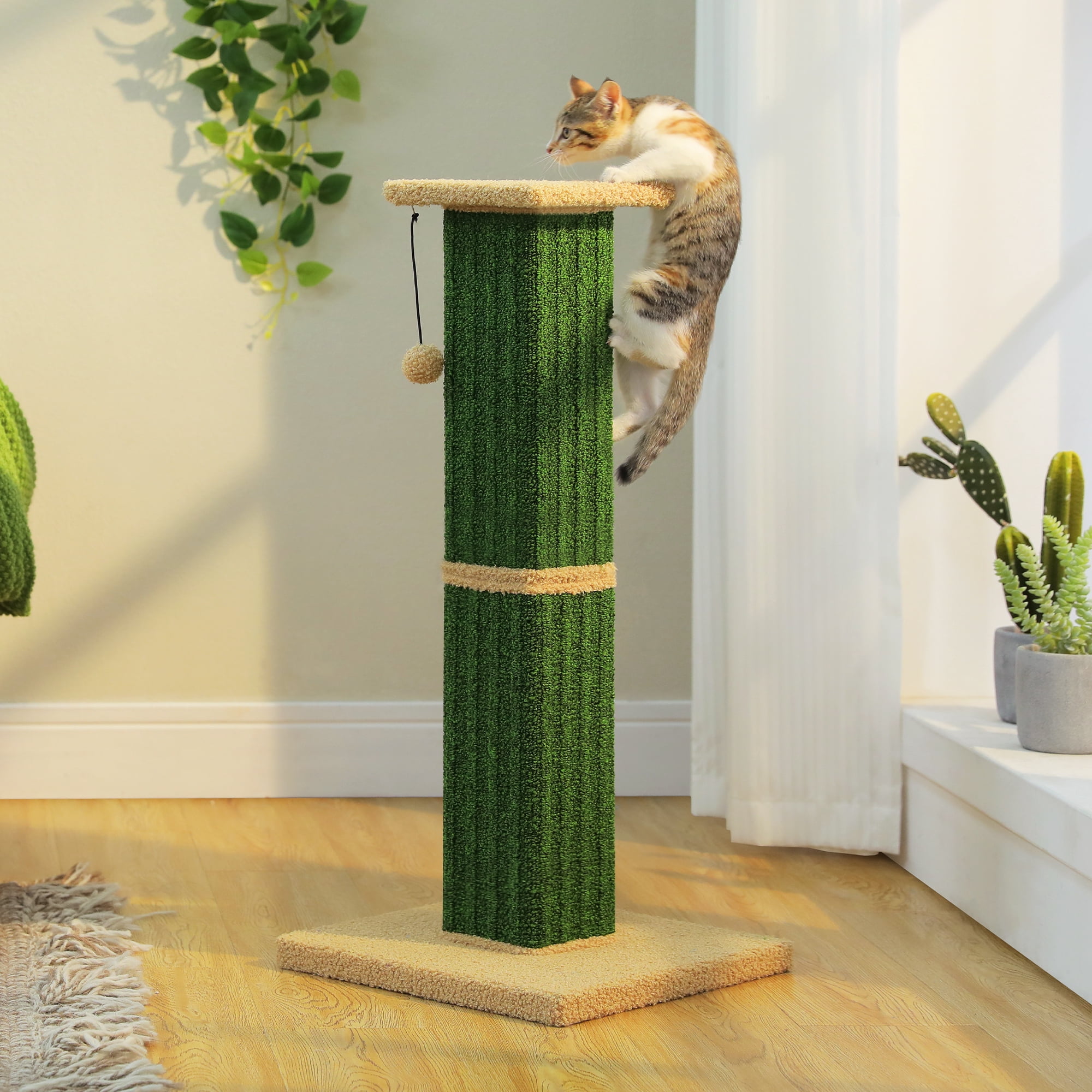 PAWZ Road 32" Tall Cat Scratching Post for Indoor Cats - Durable Cat Scratcher with Wide Base, Green