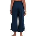 thumbnail image 3 of pbnbp Cotton Linen Pants for Women Summer Elastic Waist Solid Color Capri Pants Drawstring Pockets Lounge Pants, 3 of 4