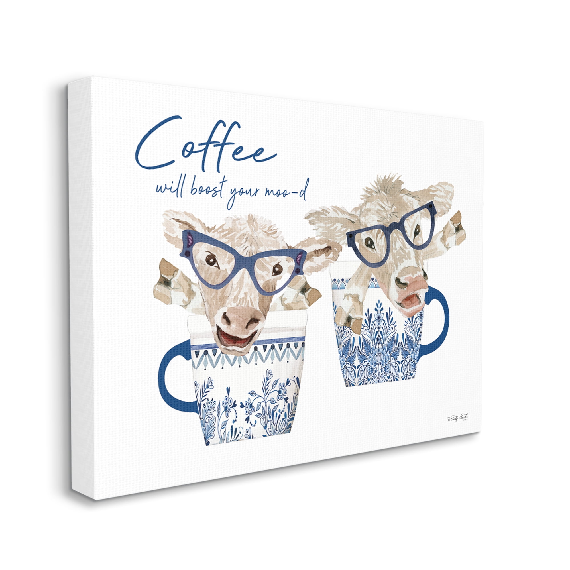 Stupell Industries Boost Your Moo-d Humorous Farmhouse Cow Coffee Mugs Graphic Art Gallery Wrapped Canvas Print Wall Art, Design by Cindy Jacobs