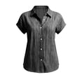thumbnail image 6 of Rutainlusire Women's Collared Vertical Stripe Rolled Cuff Tops Ladies Button Down Casual Loose Fit Short Sleeve Shirts, 6 of 6