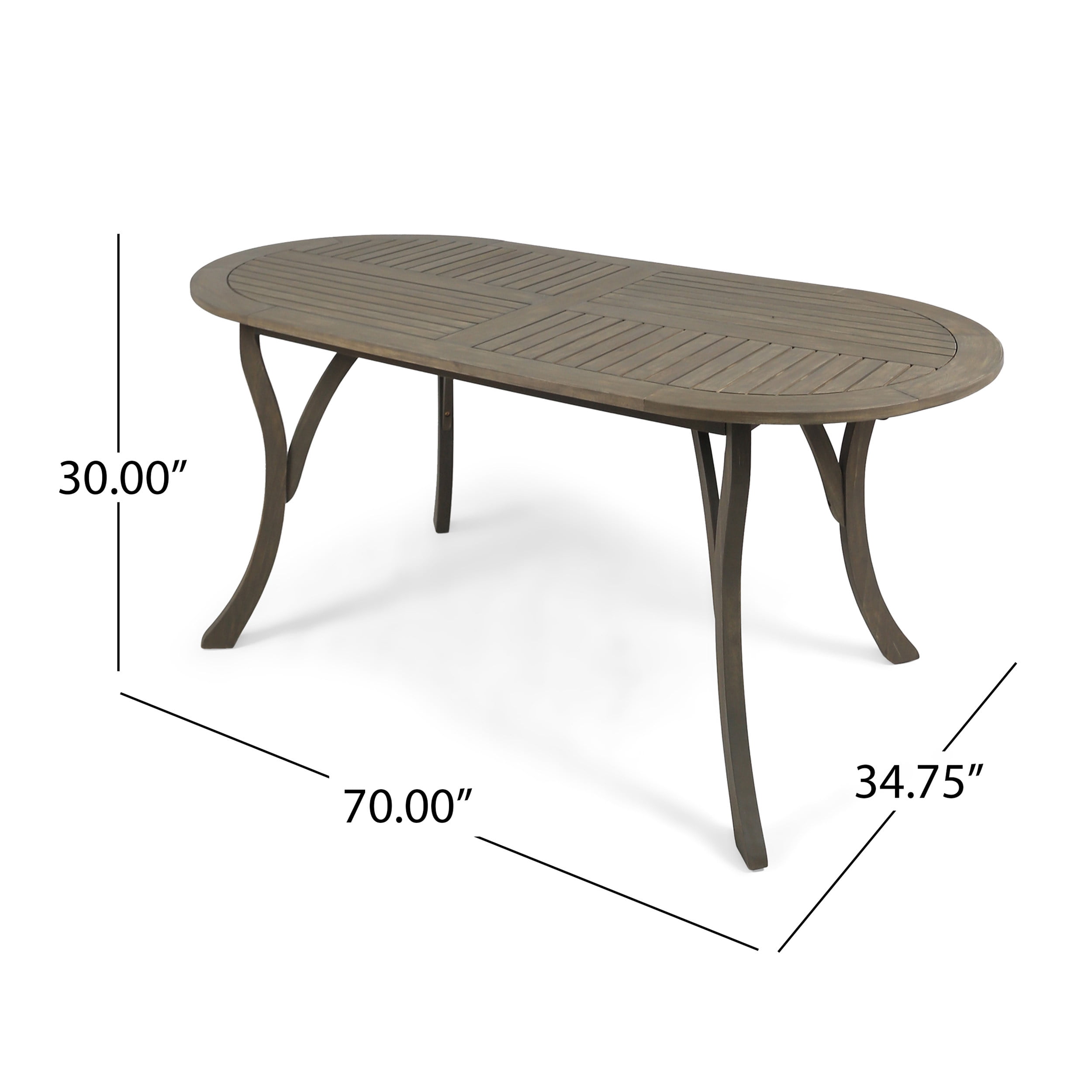 Outdoor Dining Table 70 Inch, Solid Acacia Wood Tabletop for Patio Garden, Gray