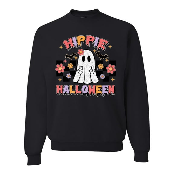 Wild Bobby Hippie Halloween Ghost Bats Stars Halloween Pink Orange Purple Halloween Halloween Unisex Crewneck Sweatshirt, Black, Small
