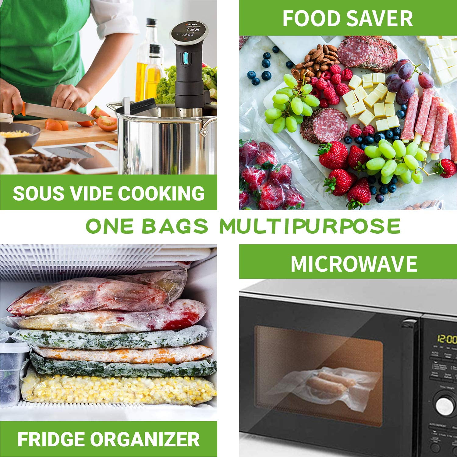 HAULMATE 8x12 Vacuum Seal Bags - 100 Bags Food Saver Bags, Maximum Vacuum  Sealer Suction for Sous Vide Cooking, Freezer & Microwave-Safe, Clamp