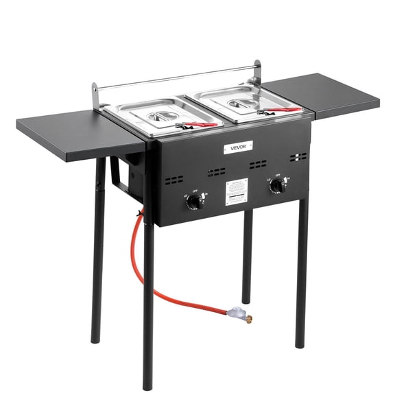 8QT x 2 Outdoor Propane Deep Fryer, Stainless Steel with Adjustable Heat & Floor Stand