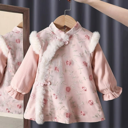 

Toddler Girl Dresses Party Hanfu Chinese-Style Tang Dress Winter Cheongsam Skirt and Bag Toddler Girl Clothes