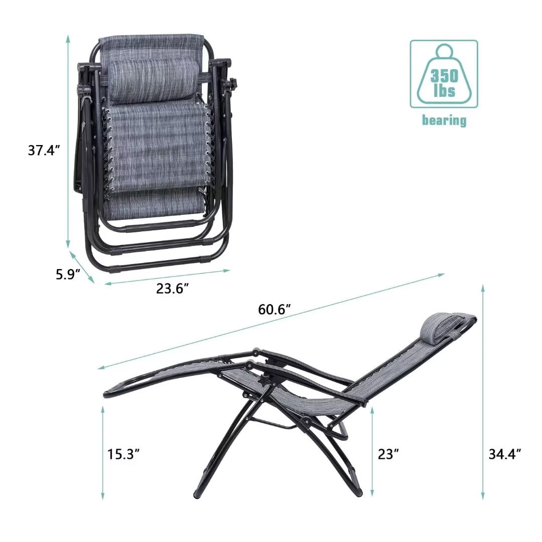 Vineego Zero Gravity Chairs Patio Chairs Lawn Lounge Chair Patio Set of 2 with Pillow and Cup Holder Patio Furniture for Poolside Backyard and Beach Set of 2 (Double Gray)