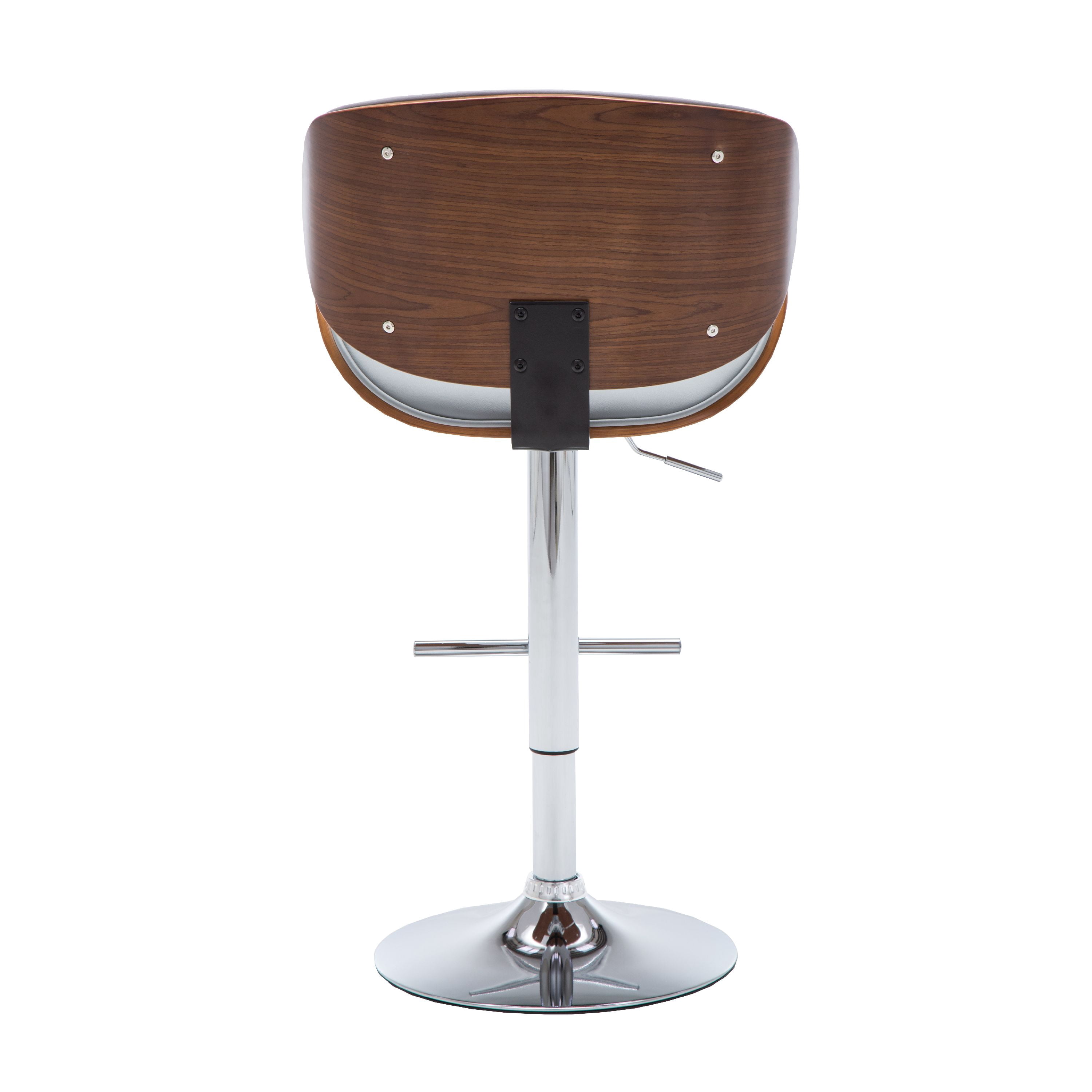 Modern Contemporary Swivel Walnut Bentwood Lift Adjustable Height Bar Stool with Curved Seat and Back (Gray)