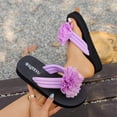 thumbnail image 2 of Gpaecead Women Fabric Flower Flat Flip Flops Lightweight Eva Footbed Spring Summer Beach Casual Shoes,A-Purple, 2 of 8