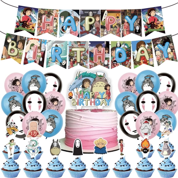 32 PCS For Spirited Away Cartoon Themed Party Decorations and Favors Set – Banner, 18 Balloons and 13 Cupcake Toppers for Celebration Birthday Parties Supplies