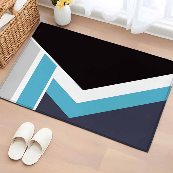 Blue Black Geometric Entryway Rug 2'x3' Non Slip Front Door Mats, Modern Abstract Lines Color Blocks Entrance Rugs Indoor Outdoor Carpet, Washable Floor Mats Small Area Rug for Bedroom Kitchen