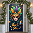 thumbnail image 6 of Golden Mask Mardi Gras Banner Green Yellow Feathers Carnival Display Colorful Balloons Triangular Flags Festival Backdrop for Mardi Gras Party Carnival Celebration Masquerade Ball, 6 of 9