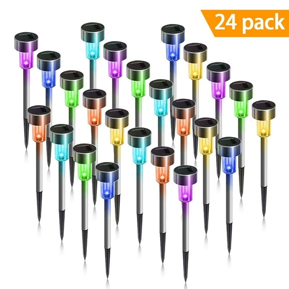 24-pack Multicolor Solar Lights: Outdoor Christmas Yard Decoration Garden LED Light Landscape/Pathway Lights Stainless Steel