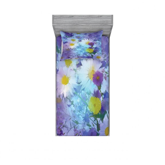 Flower Bedding Set with Sheet & Covers, Vintage Flower in Pastel Color Scheme Fragrance Natural Blooming Print, Printed Bedroom Decor 2 Shams, 4 Sizes, Multicolor, by Ambesonne