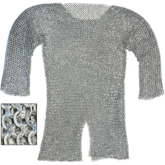 Armory Replicas Re-Enactment Aluminum Hauberk Chainmail Medium Round & Riveted Ring Pattern 18 Gauge Aluminum