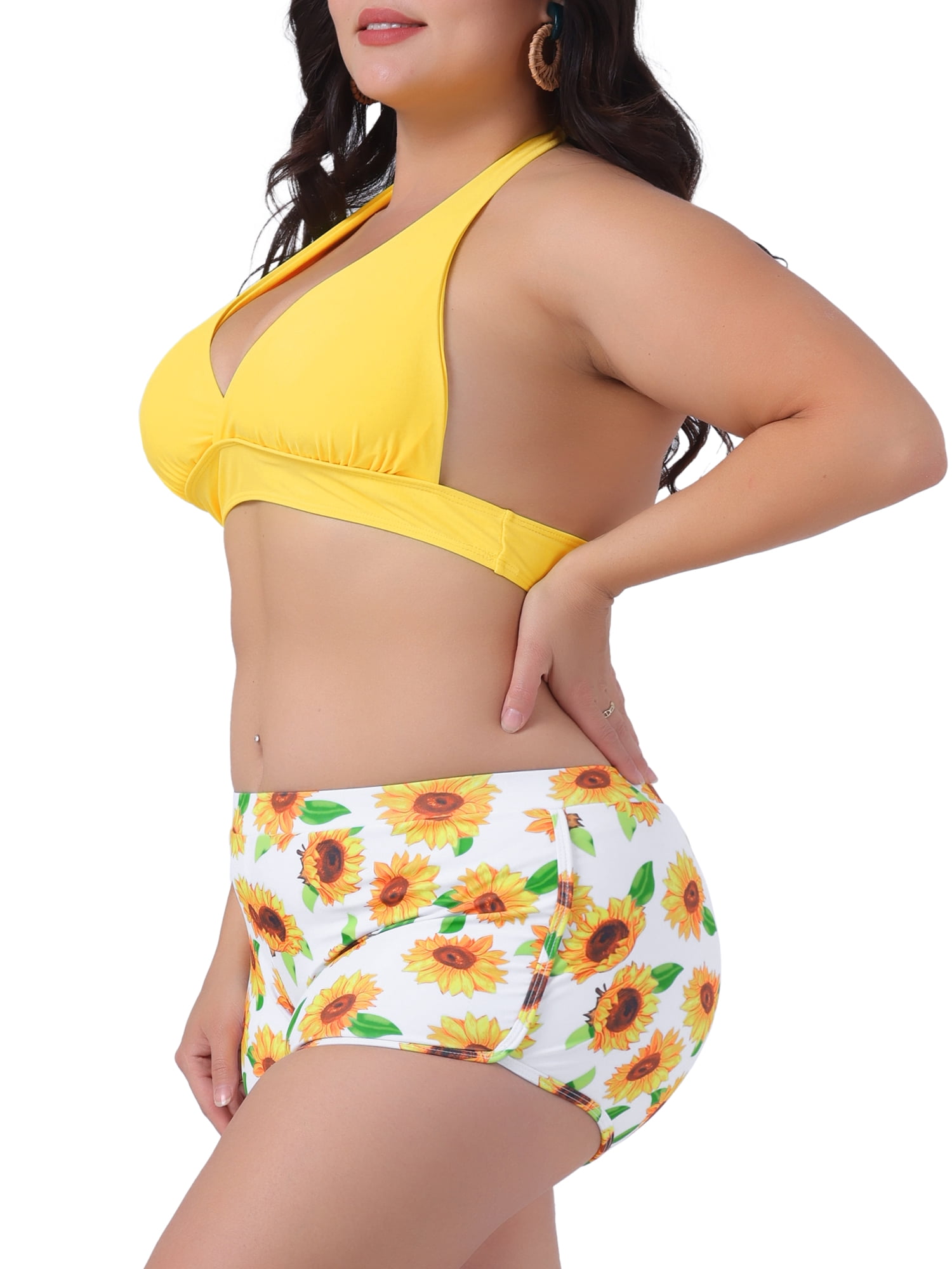 DARING DIVA Women's Plus Size 2 Pcs Swimsuits Halter Bathing Suit Sets 4X Yellow