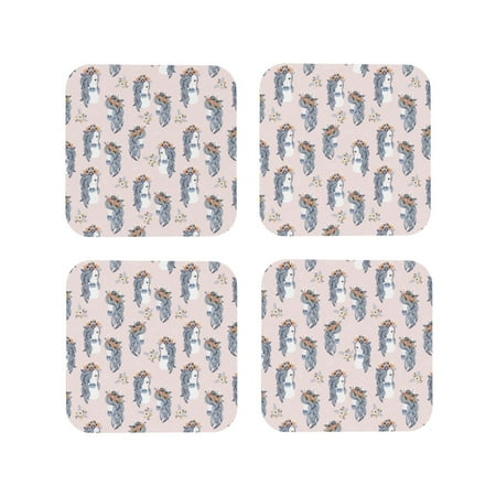 

Drink Coasters Set of 4 Funny Long Hair Horse Flower Pink Leather Coasters for Coffee Table Protector Heat Resistant Cute Coasters for Home Decor Housewarming Gifts Bar Kitchen 4 Inch Square