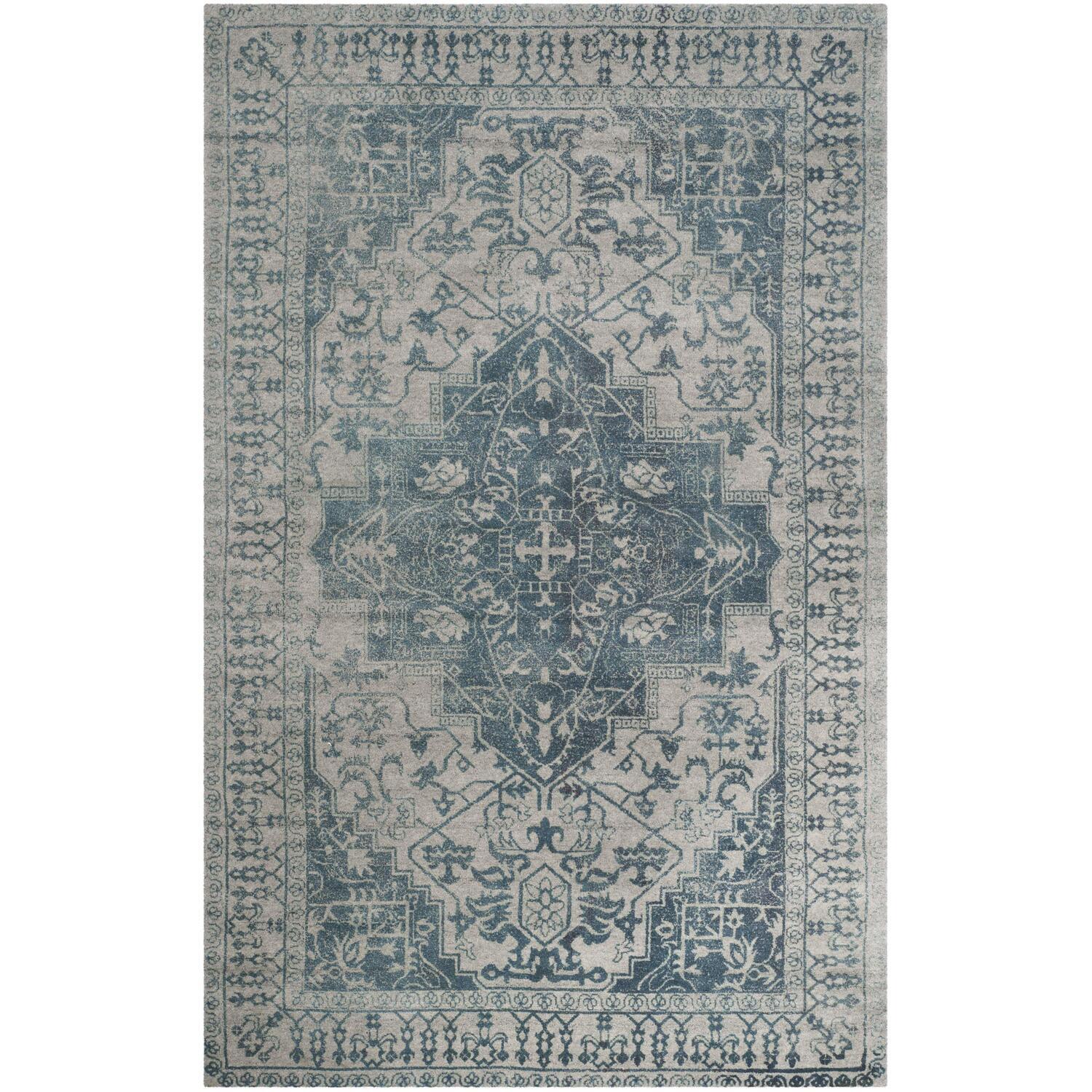 SAFAVIEH Restoration Vintage Geometric Area Rug, Blue/Grey, 5' x 8'