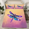 thumbnail image 2 of Manfei Rustic Dragonfly Teens Twin Sheet Sets, Cartoon Purple Insect Twin Fitted Sheet, Watercolor Artwork Flat Sheet, Breathable Home Decor, 3-Piece, 2 of 7