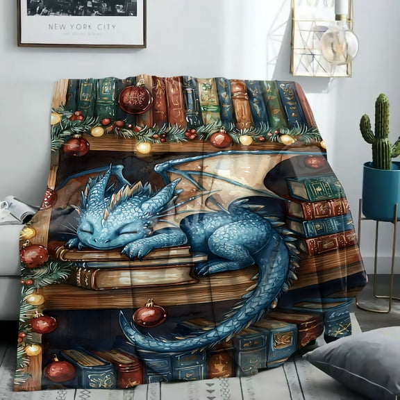 Cozy All-Season Flannel Throw Blanket with Medieval Dragon Design Soft Warm for Bed Sofa Office & Camping
