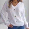 thumbnail image 1 of PEONAVET Chandails pour Femmes Mode Décontractée Bouton Manches Longues Col en V Garde au Chaud Chandail de Sortie, 1 of 8