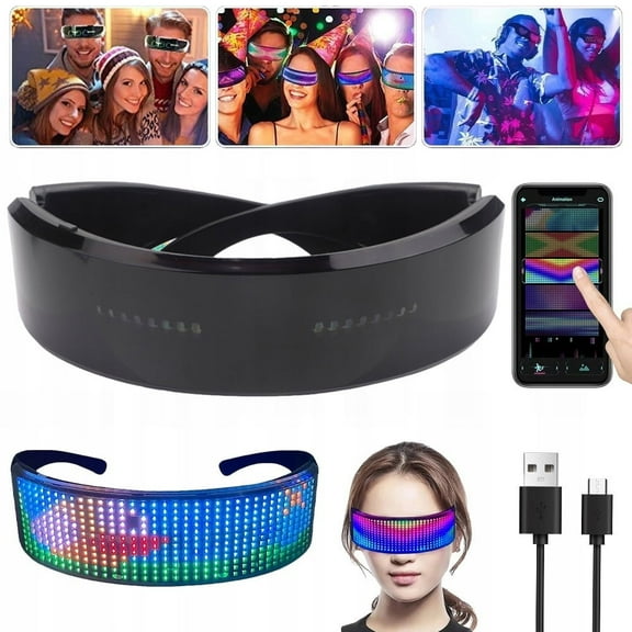 VIVIHEYDAY Rechargeable LED Glasses DIY Programmable Light Up Party Supplies for Birthday Halloween Xmas