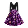 thumbnail image 5 of Valentine Day Dress for Women 1950S Retro Long Sleeve V-Neck Cocktail Dresses with Belt Love Heart Printing A-Line Dress 2026 Purple L, 5 of 5