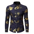 thumbnail image 2 of Men's Dress Shirts Embroidery Print Long Sleeve Stretch Wrinkle Free Formal Floral Shirt Business Casual Button Down Shirts, 2 of 3