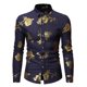 thumbnail image 2 of Hombres Nightclub Shiny Golden 3D Rose Impreso Slim Fit Button Down Party Dress Shirt Odeerbi ODB-6, 2 of 4