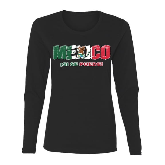 Wild Bobby Mexico Flag Pride Graphic Si Se Puede Eagle Cactus | Unisex Novelty Graphic T-Shirt | Soccer Football Fan Gift for Men Women Graphic Long Sleeve Tee