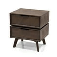 thumbnail image 2 of Mid Century Acacia Nightstand with Two Drawers and Black Metal Handles, 2 of 5