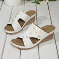 thumbnail image 6 of BRICH Women's Wedge Sandals Leather Dressy Sandal Rubber Sole Comfortable Walking Casual on Summer Shoes White 9.5, 6 of 9