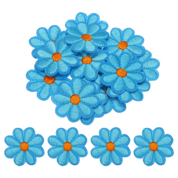 Uxcell Flower Iron-on Patches Embroidered Sew Flower Patch for Clothing Repair Backpack 3.54x3.54" 15 Pcs(Blue)