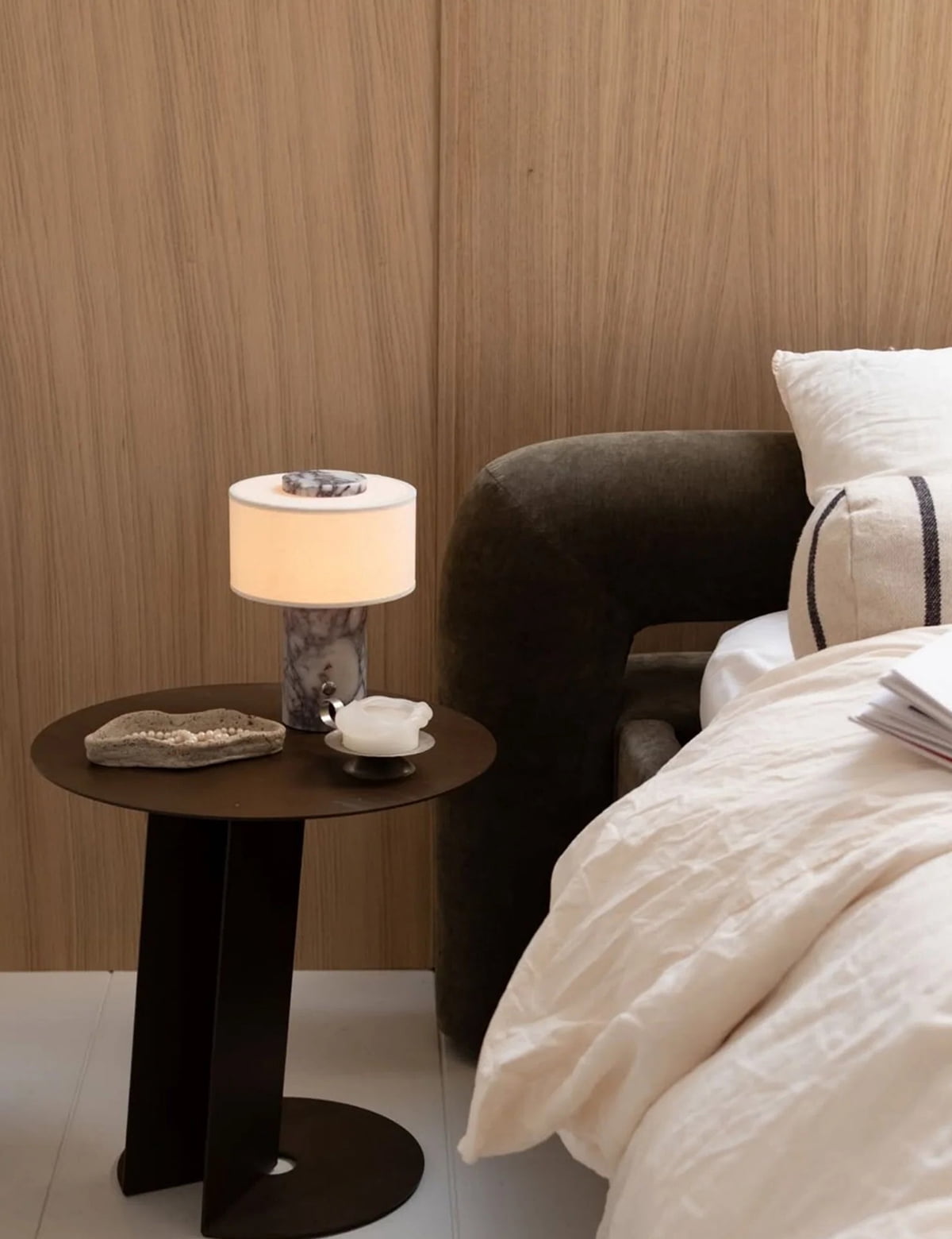 Luxury  Rechargeable Touch Marble Table Lamp, Calacatta Viola Natural  Stone & Cylindrical Linen Lampshade, High-End Night Light for Bedroom Bedside, Living, Console