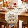 thumbnail image 2 of Blue Beige Nautical Table Runner Linen Burlap Table Runner 90 Inches Long Vintage Sailboat Anchor Coastal Retro Dresser Scarves for Kitchen Island Coffee Dining Room Party Holiday Decor 13"x90", 2 of 8