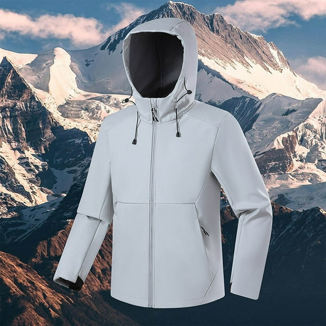 Mceream Raincoats for Men Casual Solid Color Windbreaker Drawstring Jackets Fashion Functional Pockets Coats Climb Travel Plus Size Outwear Chaqueta TéRmica Para Hombre White XL